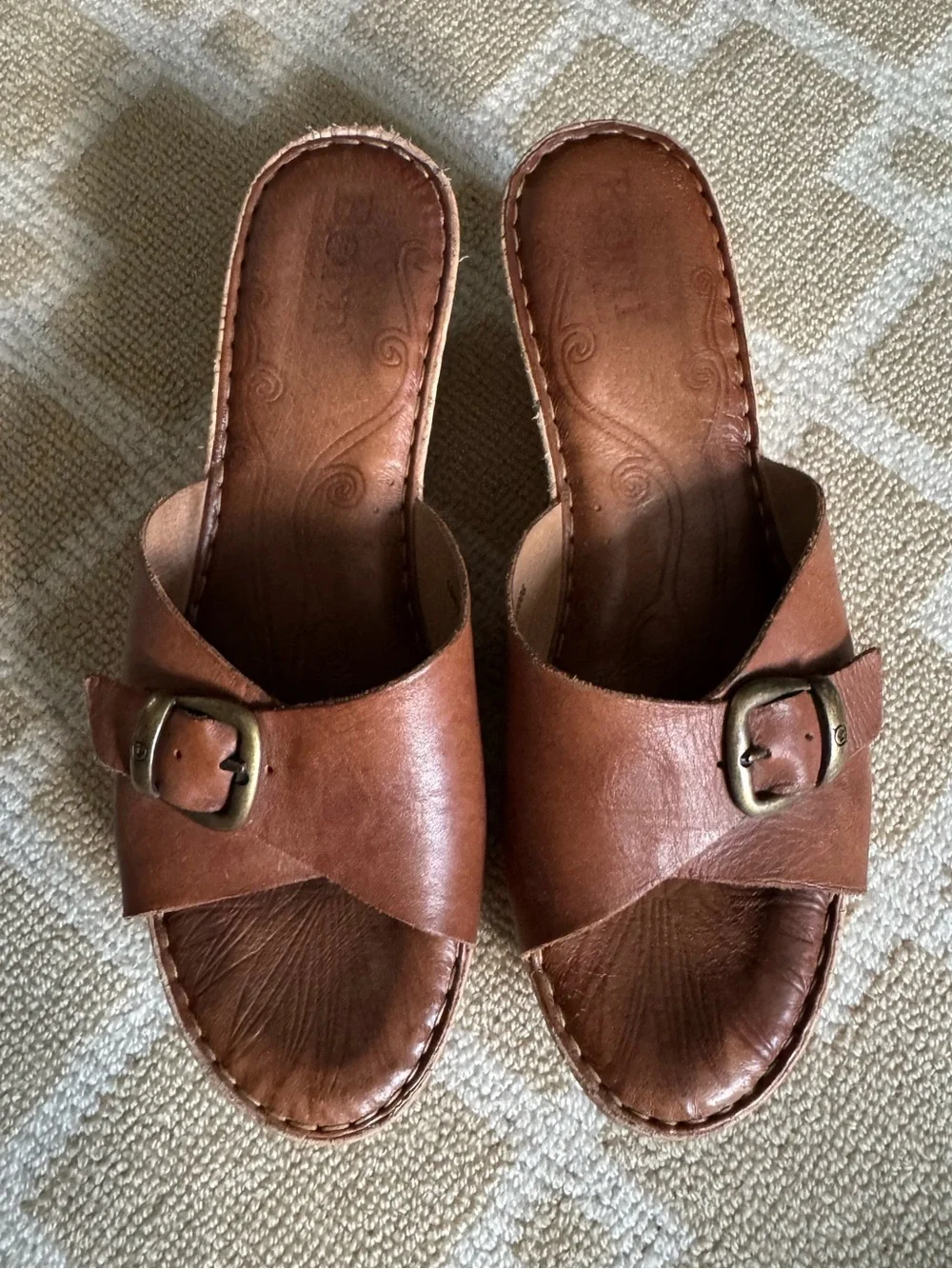 Børn Leather Cork Wedge Slide Sandals Brown Buckle Comfort Shoes Women’s 10